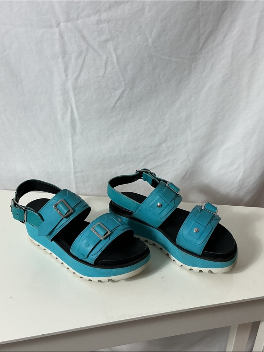Hunter Turquoise Leather Platform Sandals